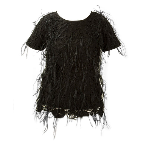 Zac Posen Women's Lace Feather Top, 6 Black