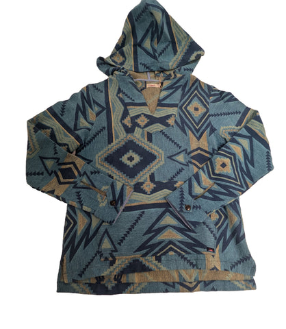 FAHERTY Women's Blue Pattern Hippie Hooded Pullover Size Small NWT