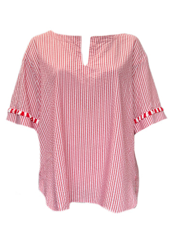 Marina Rinaldi Women's Pink Filologo Striped Blouse Size 22W/31 NWT