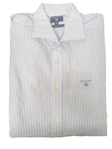 GANT Palace Blue Fil-a-fil Stripe Fitted Spread Collar Shirt 364406 Size M