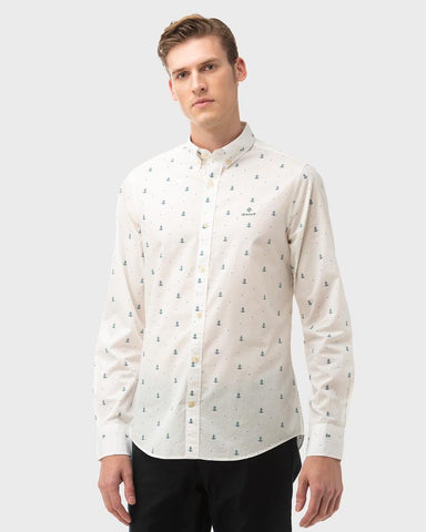 GANT White Anchor Print Button Down Shirt 3019830 Size M NWT