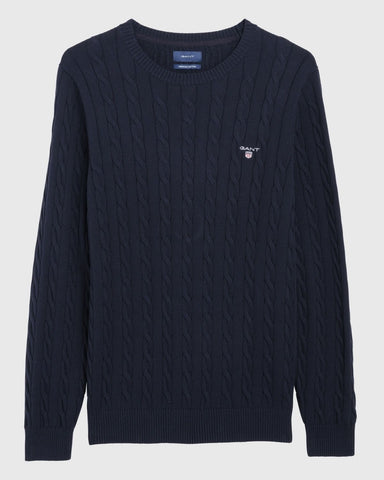 GANT Men's Evening Blue Cotton Cable Crew Sweater 80051 Size M $155 NWT