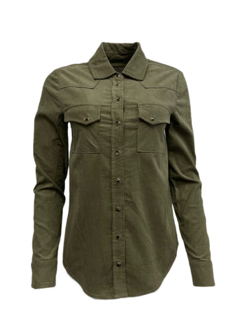 Haute Hoodie by Haute Hippie Women's Ribbed Button-Up Blouse Military