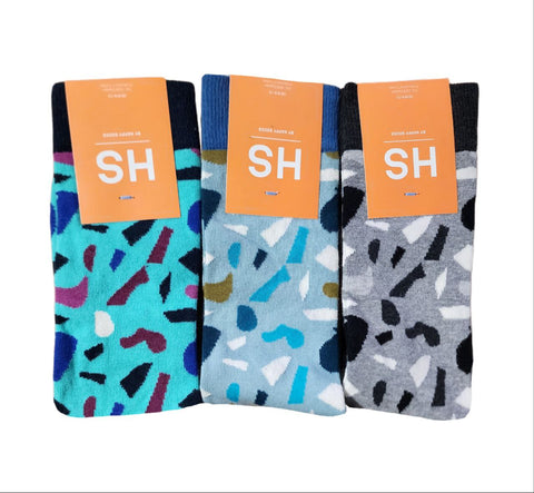 HAPPY SOCKS Men's Multicoloured Cotton Crew Abstract 3 Pairs Socks Set 8-12 NWT