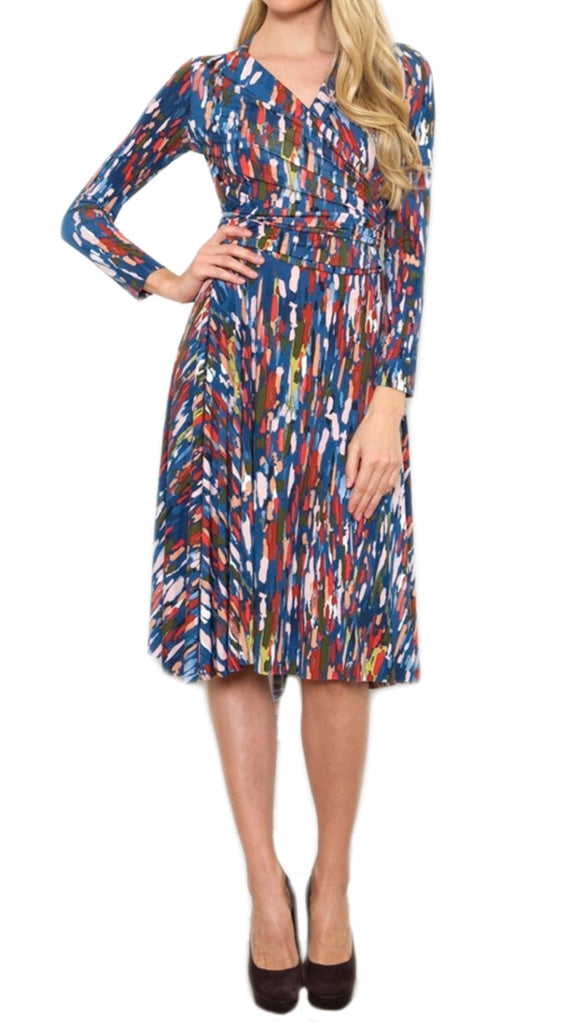 VON VONNI Women's Blue Splatter Victoria Short Long Sleeve Transformer Dress NWT