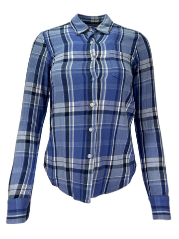 STEVEN ALAN Women's Blue Revseam Plaid Casual Shirt Sz XXS NWT