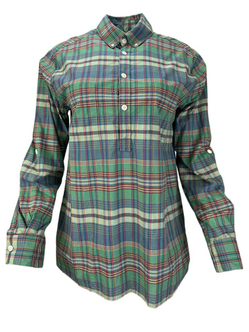 STEVEN ALAN Women's Green Boyfriend Plaid Casual Shirt NWT