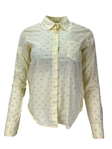 STEVEN ALAN Women's Beige Reverse Seam Polka Dot Casual Shirt Sz P NWT