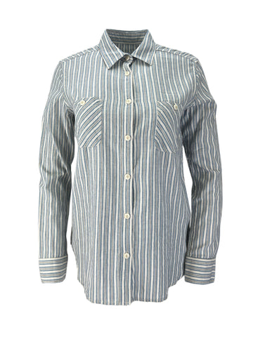 STEVEN ALAN Women's Blue Riveter Striped Casual Shirt NWT