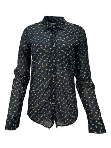 STEVEN ALAN Women's Black Patterned Boyfriend Casual Shirt Sz S NWT