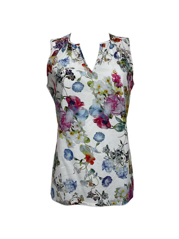 ECRU Women's White All Over Flower Print Top #3201 S NWT