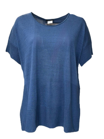 Marina Rinaldi Women's Blue Agosto Knitted Short Sleeve Pullover Sweater NWT