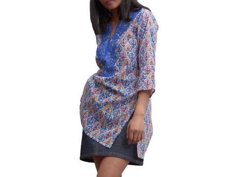 ROBERTA ROLLER RABBIT Women's Blue Akar Inez Kurta $135 NEW