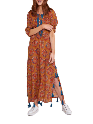 ROBERTA ROLLER RABBIT Women's Ochre Ambrose Rose Long Kurta $175 NEW