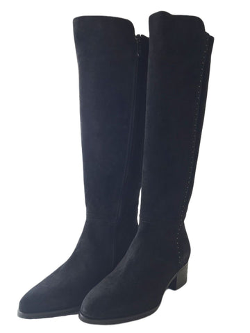 ITALEAU Women's Black Suede Fiamma Nero Knee High Boots #Selly122 NWOB