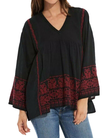 ROBERTA ROLLER RABBIT Women's Black Betania Embroidered Top $175 NEW