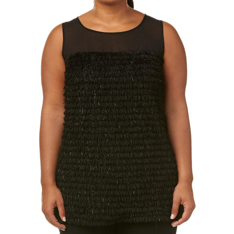 MARINA RINALDI Women's Black Bilbao Fringe Blouse $895 NWT