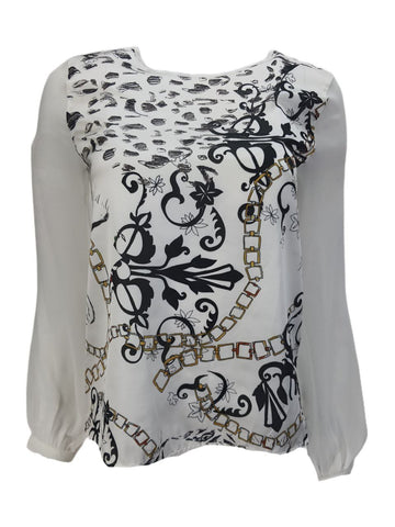 ERIN Women's White Open Back Printed Blouse #30810793310 2 NWT