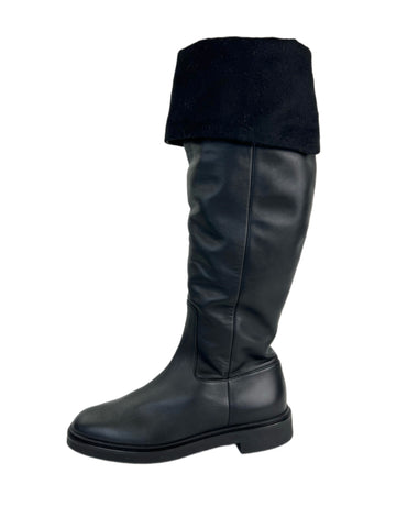 Max Mara Women's Nero Brigg Leather Knee Boots Size 7 NWT