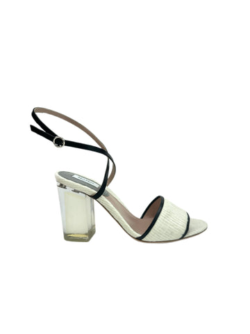 Max Mara Women's White Brio Block Heel Ankle Strap Sandals NWB