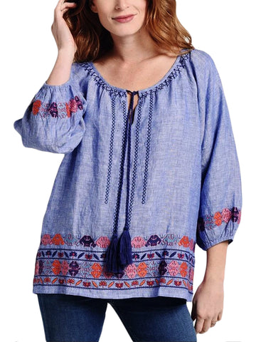 ROBERTA ROLLER RABBIT Women's Blue Choden Carine Top $165 NEW