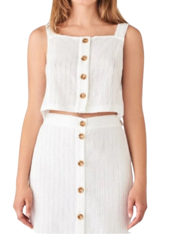 DL1981 Women's White Eyelet Button Front Sleeveless Crop Top #8727 NWT