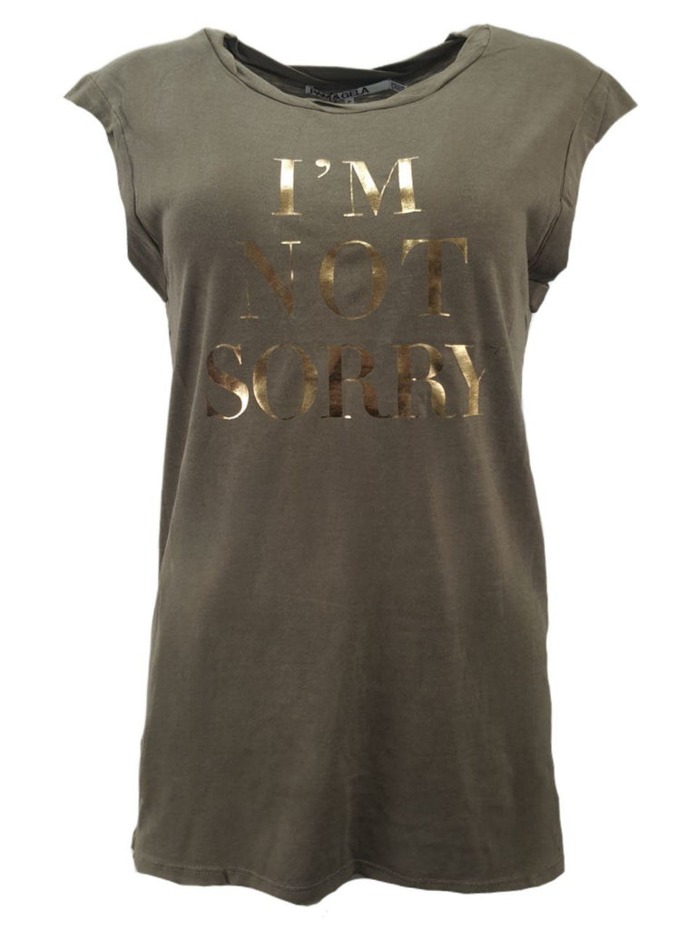 PAM & GELA Women's Green Private I'm Not Sorry Tee #G837 Petite X-Small NWT