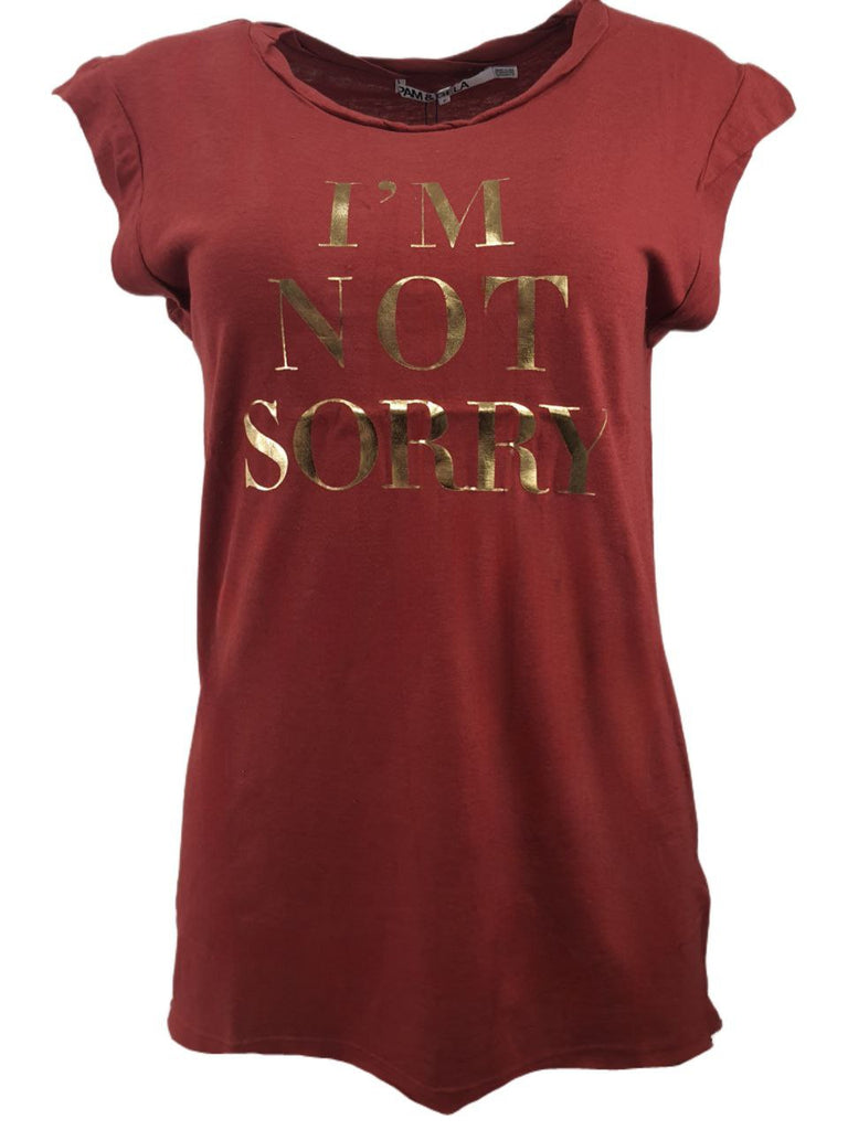 PAM & GELA Women's Red Brick Frankie I'm Not Sorry Tee #G837 Petite X-Small NWT