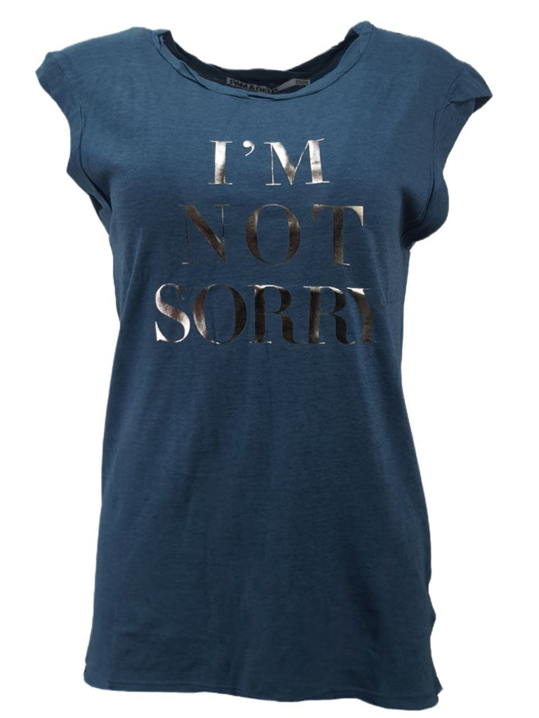 PAM & GELA Women's Blue Sea Frankie I'm Not Sorry Tee #G837 Petite X-Small NWT