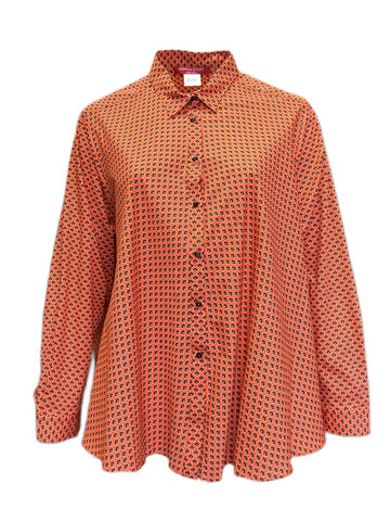 Marina Rinaldi Women's Orange Famiglia Printed Cotton Shirt Size 22W/31