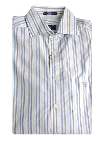 GANT Men's Nautical Blue Easy Care Broadcloth Stripe Shirt 342846 Size Medium NWT