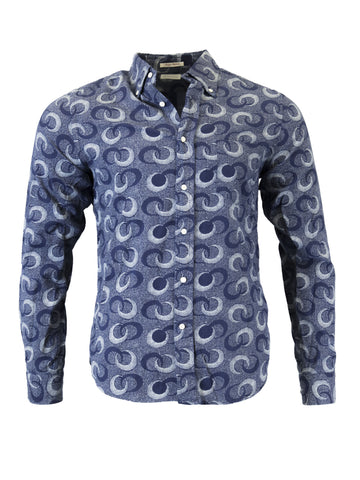 GANT RUGGER Men's Indigo Sphere Hugger Button Down 348330 Size M $135 NWT