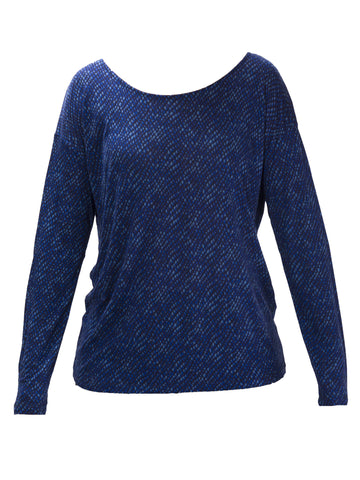 MAJESTIC FILATURES PARIS Women's Navy Blue Jacquard Round Neck Top $154 NWT