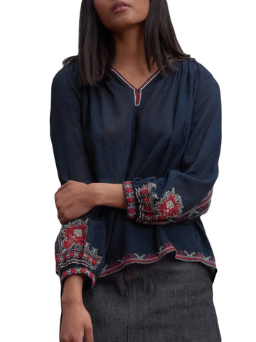 ROBERTA ROLLER RABBIT Women's Navy Blue Jamma Top $135 NEW