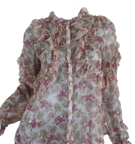 LOVESHACKFANCY Women's Ivory Floral Ruffle Clara Top Size X-Small $345 NWT