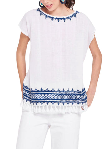 ROBERTA ROLLER RABBIT Women's White/Blue Lalla Tunic $128 NEW