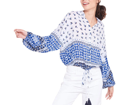 ROBERTA ROLLER RABBIT Women's Blue Marble Caleb Top $148 NEW