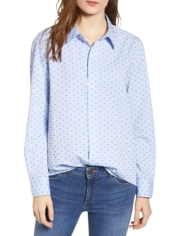 DL1961 Women's Blue Dotted Metropolitan Avenue Polka Dot Button Down Shirt Sz L