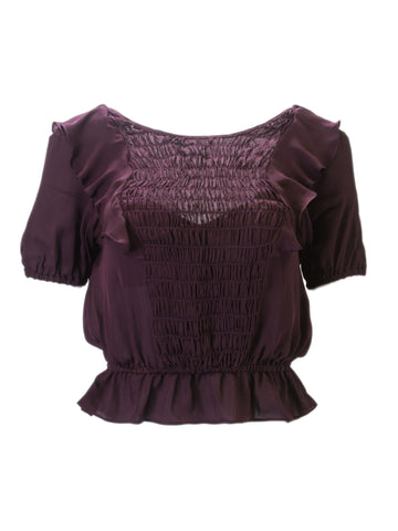 LOVESHACKFANCY Women's Merlot Zoe Ruffle Top $245 NWT