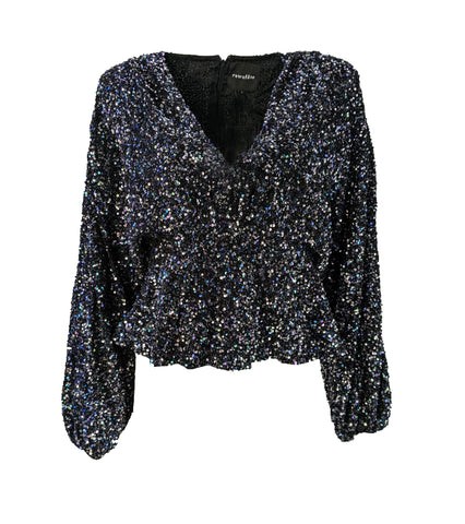 RETROFETE Women's Black Sequined Balloon Sleeve Top Size Small $525 NWT