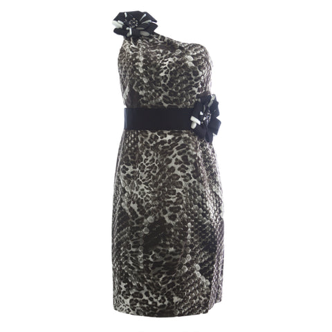 NUE by Shani Women's Grey Animal Print One Shoulder Dress S326 $290 NWT