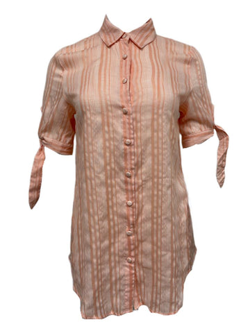 LOST IN LUNAR Women's Orange Stripe Print Button Down Shirt Size XS NWT