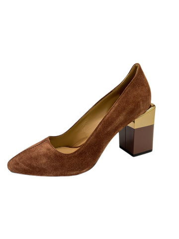 Max Mara Women's Brown Siena Suede Block Heel Pumps NWB