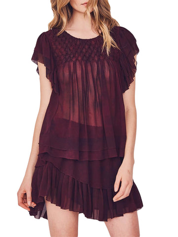 LOVESHACKFANCY Women's Lt Eggplant Smocked Marie Top $275 NWT