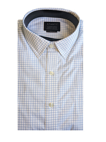 STANTT Light Blue Windowpane Business Casual Shirt Franklin Fit 15.5-30