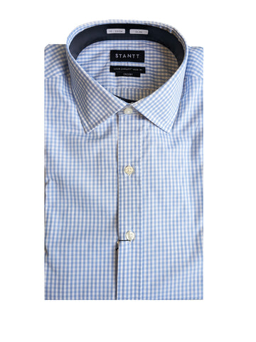 STANTT Men's Light Blue Gingham Dress Shirt Crosby Fit 16- 33/34 NEW