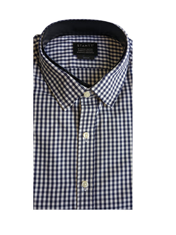 STANTT Men's Navy Gingham Business Casual Shirt Doyers Fit 17.5-31/32 NEW