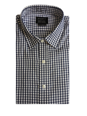 STANTT Navy Gingham Business Casual Button Up Shirt Laight Fit 16 - 30 Slim