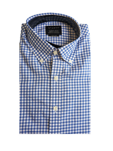 STANTT Men's Blue Gingham Casual Button Up Shirt Sullivan Fit 15-30 NEW