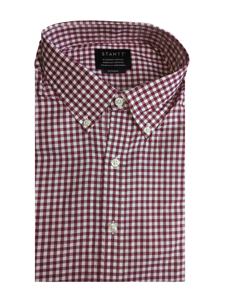 STANTT Burgundy Gingham Casual Button Up Shirt Beekman Fit 17- 31/32 Slim